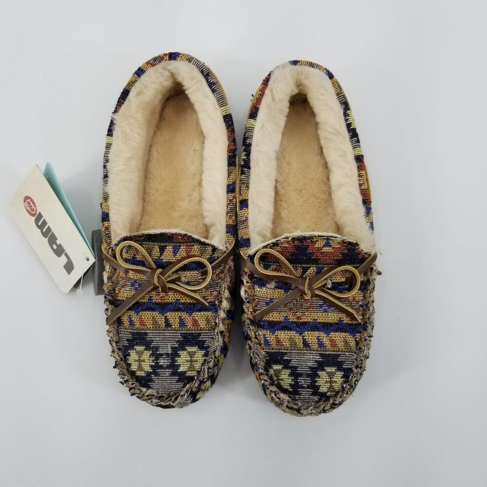 Lamo Size 5 Aztec Print Sherpa Lined Memory Foam Moccasin Slippers House Shoes - Picture 5 of 11